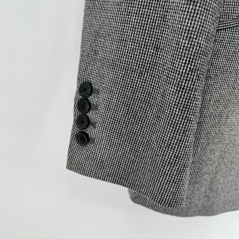 Charles Tyrwhitt Mens‎ Sport Coat Black Check Yorkshire Tweed Wool Slim Fit 38S